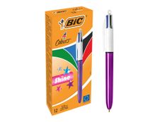 BIC 4 Couleurs Shine - 12 Stylos à bille 4 couleurs - corps violet métallisé