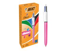 BIC 4 Couleurs Shine - 12 Stylos à bille 4 couleurs - corps rose métallisé