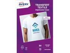 Avery - Papier transfert sur T-shirt/Textile clair - 15 feuilles A4 - impression laser