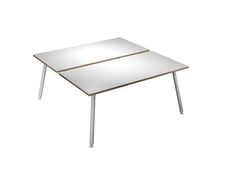 Bureau Bench LEONARDO - L160 x H74 x P168 - Pieds métal blancs - Blanc chants chêne