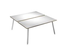 Bureau Bench LEONARDO - L180 x H74 x P168 - Pieds métal blancs - Blanc chants chêne