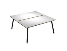 Bureau Bench LEONARDO - L160 x H74 x P168 - Pieds métal noirs - Blanc chants chêne