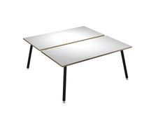 Bureau Bench LEONARDO - L180 x H74 x P168 - Pieds métal noirs - Blanc chants chêne