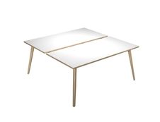 Bureau Bench LEONARDO - L160 x H74 x P168 - Pieds bois - Blanc chants chêne