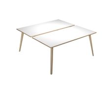 Bureau Bench LEONARDO - L180 x H74 x P168 - Pieds bois - Blanc chants chêne