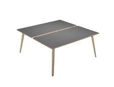 Bureau Bench LEONARDO - L160 x H74 x P168 - Pieds bois - Anthracite chants chêne
