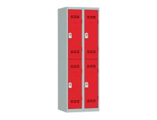 Vestiaire multicases - 2 colonnes - 4 portes - 180 x 60 x 50 cm - gris/rouge