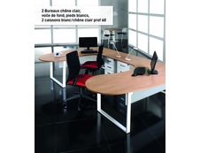 Bureau LOFTER Manager arrondi -  retour à droite - L200 cm - Plateau imitation Erable - Pied blanc (Pieds de renfort obligatoire à rajouter - non inclus)