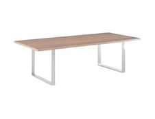 Table de réunion FLORA - L220 x P100 cm - pieds cadre en métal effet chromé - plateau imitation frêne noir