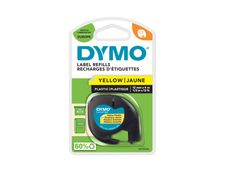 Dymo LetraTAG - Ruban d'étiquettes plastique auto-adhésives - 1 rouleau (12 mm x 4 m) - fond jaune écriture noire