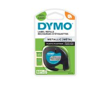 Dymo LetraTAG - Ruban d'étiquettes métallisé auto-adhésives - 1 rouleau (12 mm x 4 m) - fond argent écriture noire