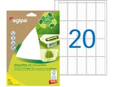 Apli Agipa - Etui A5 - 280 Étiquettes 100% recyclées blanches multi-usages - 48,5 x 25 mm - coins arrondis - réf 101247