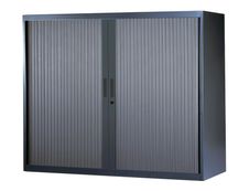 Armoire basse à rideaux - L120  x H105 x P43 cm - 2 tablettes - anthracite