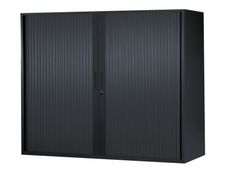 Armoire basse à rideaux - L120  x H105 x P43 cm - 2 tablettes - noir