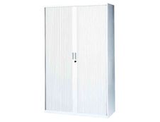 Armoire haute à rideaux - L120  x H198 x P43 cm - 4 tablettes - blanc