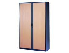 Armoire haute à rideaux - L120  x H198 x P43 cm - 4 tablettes - corps anthracite / porte hêtre