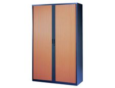 Armoire haute à rideaux - L120  x H198 x P43 cm - 4 tablettes - corps anthracite / porte mersisier