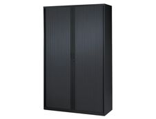 Armoire haute à rideaux - L120  x H198 x P43 cm - 4 tablettes - noir