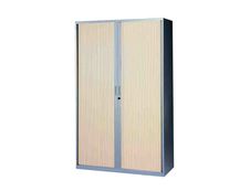 Armoire haute à rideaux - L120  x H198 x P43 cm - 4 tablettes - corps silver / porte chêne clair