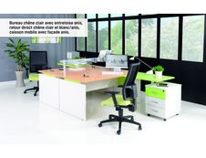 Bureau INEO JET UP Bureau Vallée - Réglable en hauteur - L160 x H74/78/82 x P80 cm - Pieds blanc - plateau imitation chêne clair - Entretoise Anis