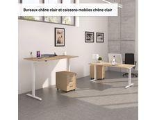 Bureau LEVEL réglable en hauteur par boitier de contrôle - 140 x 80 cm - Imitation Chêne clair