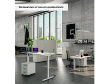 Bureau LEVEL réglable en hauteur par boitier de contrôle - 140 x 80 cm - Blanc perle