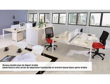 Bureau Bench IRIS - L140 cm - Plan de départ - Pieds blanc - plateau imitation Erable