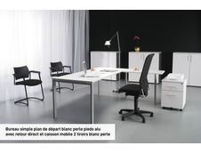 Bureau simple IRIS - L180 cm - Plan de départ - Pieds aluminium - plateau Blanc perle