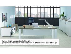 Bureau simple IRIS - L160 cm - Plan de départ - Pieds blanc - plateau imitation Chêne gris