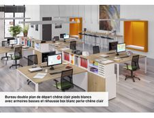 Bureau Bench IRIS - L140 cm - Plan de départ - Pieds blanc - plateau imitation Chêne clair