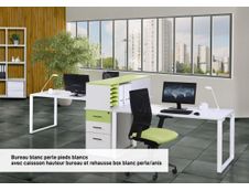 Bureau droit LOFTER - L140 cm - Plateau Blanc - pied Blanc
