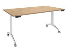 Table de réunion abattantes - L140 x P80 cm - pied blanc - plateau imitation chêne clair