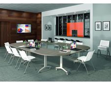 Table de réunion abattantes - L140 x P80 cm - pied blanc - plateau imitation chêne gris