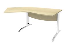 Bureau 135° IDRA - retour d'angle à gauche - L180 cm - Pieds blanc - plateau imitation Erable