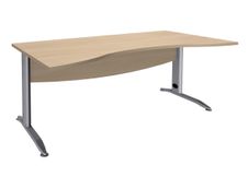 Bureau double vague symétrique IDRA - L180 cm - Pieds aluminium - plateau imitation Chêne clair