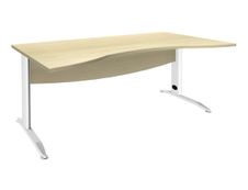 Bureau double vague symétrique IDRA - L180 cm - Pieds blanc - plateau imitation Erable