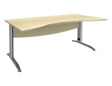 Bureau double vague symétrique IDRA - L180 cm - Pieds aluminium - plateau imitation Erable