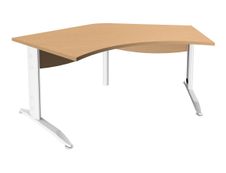 Bureau symétrique 120° IDRA - L180 cm - Pieds blanc - plateau imitation Hêtre
