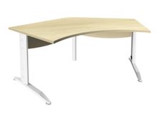 Bureau symétrique 120° IDRA - L180 cm - Pieds blanc - plateau imitation Erable