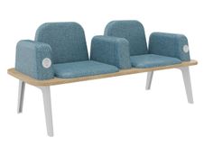 Banquette ILO - 2 places L172xP67cm - pieds blanc - structure chêne clair - tissu bleu guède
