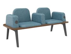 Banquette ILO - 2 places L172xP67cm - pieds carbone - structure noyer - tissu bleu guède