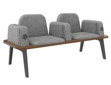 Banquette ILO - 2 places L172xP67cm - pieds carbone - structure noyer - tissu gris chiné