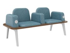 Banquette ILO - 2 places L172xP67cm - pieds blanc - structure noyer - tissu bleu guède