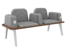 Banquette ILO - 2 places L172xP67cm - pieds blanc - structure noyer - tissu gris chiné