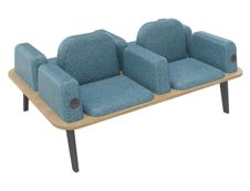 Banquette ILO - 4 places L172xP114cm - pieds carbone - structure chêne clair - tissu bleu guède