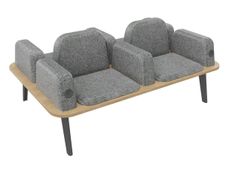 Banquette ILO - 4 places L172xP114cm - pieds carbone - structure chêne clair - tissu gris chiné