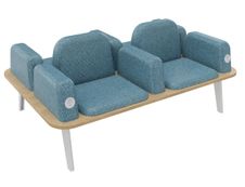 Banquette ILO - 4 places L172xP114cm - pieds blanc - structure chêne clair - tissu bleu guède