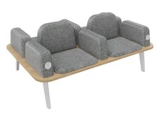 Banquette ILO - 4 places L172xP114cm - pieds blanc - structure chêne clair - tissu gris chiné