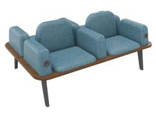 Banquette ILO - 4 places L172xP114cm - pieds carbone - structure noyer - tissu bleu guède