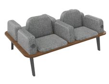 Banquette ILO - 4 places L172xP114cm - pieds carbone - structure noyer - tissu gris chiné